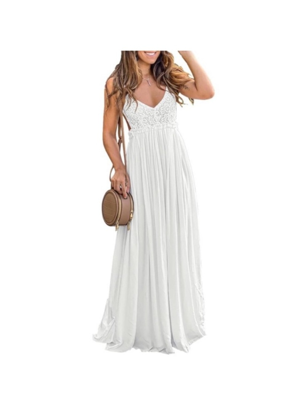 New XL Ladmous Women's V Neck Floral Lace Wedding Dress Sleeveless Bridesmaid